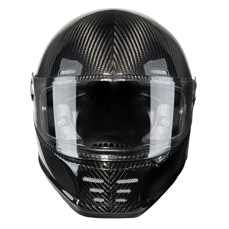 Full Face Motorcycle Helmet With Bluetooth - 3K Karbon Fiber Retro Tam Yüz
