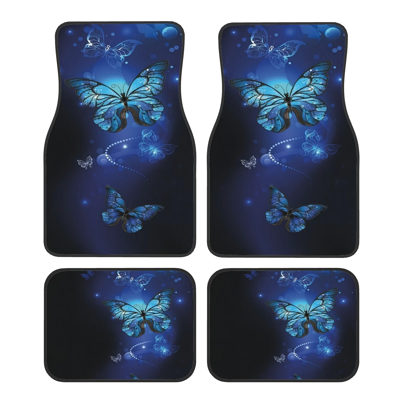 

4pcs Set Dreamy Blue Butterfly Persian Style Car Floor Mats- Comfortable Crystal Velvet Vehicles Floor Mats, Front& Rear Full Co