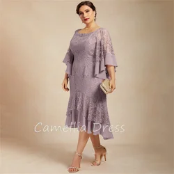 Neue U-Ausschnitt Mutter der Braut Kleid Meerjungfrau asymmetrische Chiffon Spitze Abendkleider Vestidos Mae da Noiva Casamentos