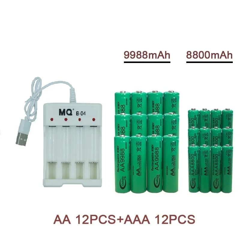 1.2V AA+AAA NI MH Rechargeable AA Battery AAA Alkaline 9988-8800mah for Flashlights, Toys, Clocks, MP3 Players, and USBChargers