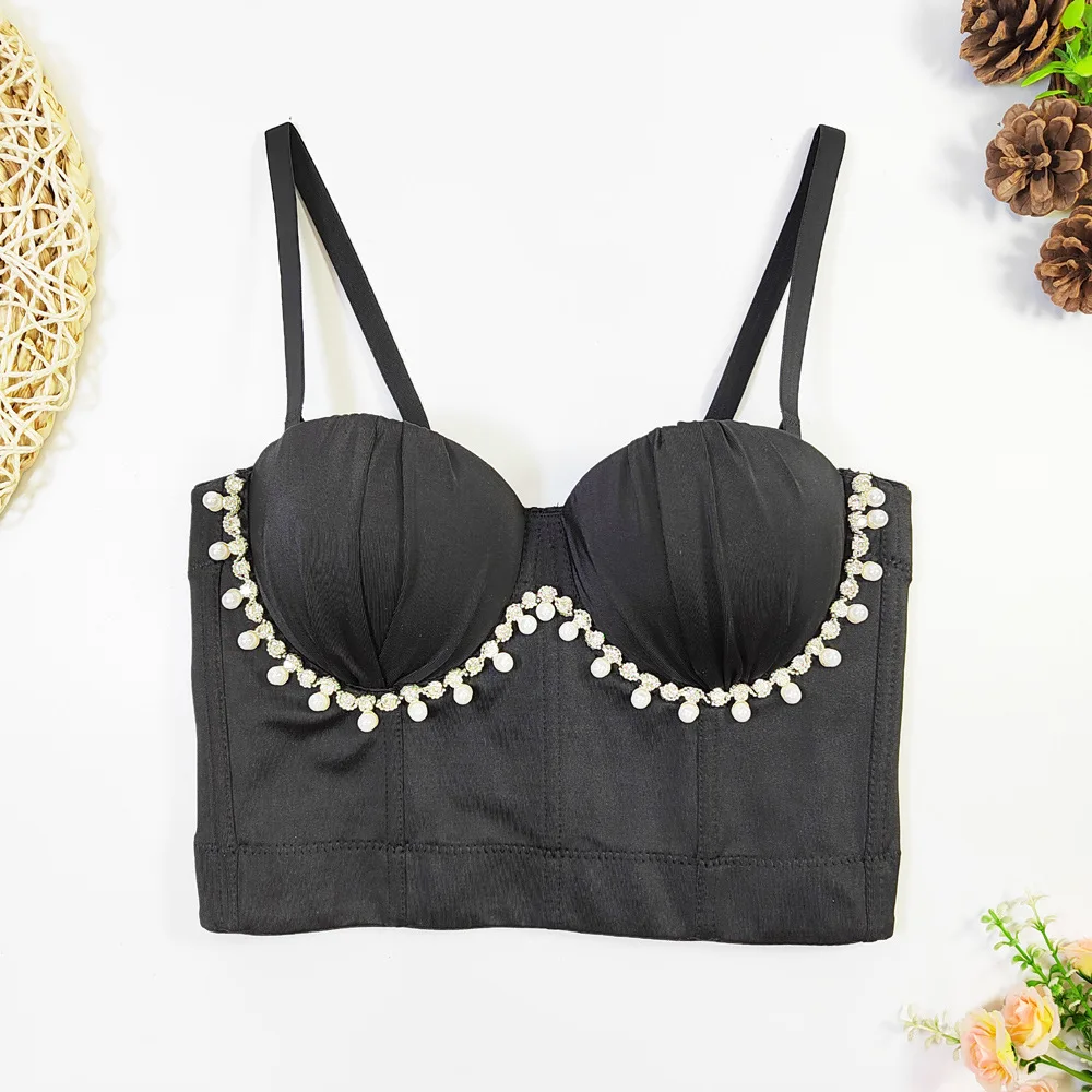 Fashionable Drill Chain Fishbone Bra Outer Wear with Steel Ring Comfortable Back Shaping Pleated Design Sense Carnival Tube Top