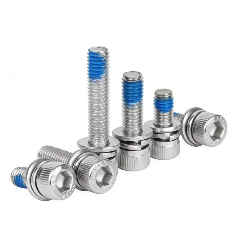 20 Pieces Bolts 304 Stainless Steel Cylindrical Head Hex Socket Three-Combination Adhesive Anti-Loosening Screw
