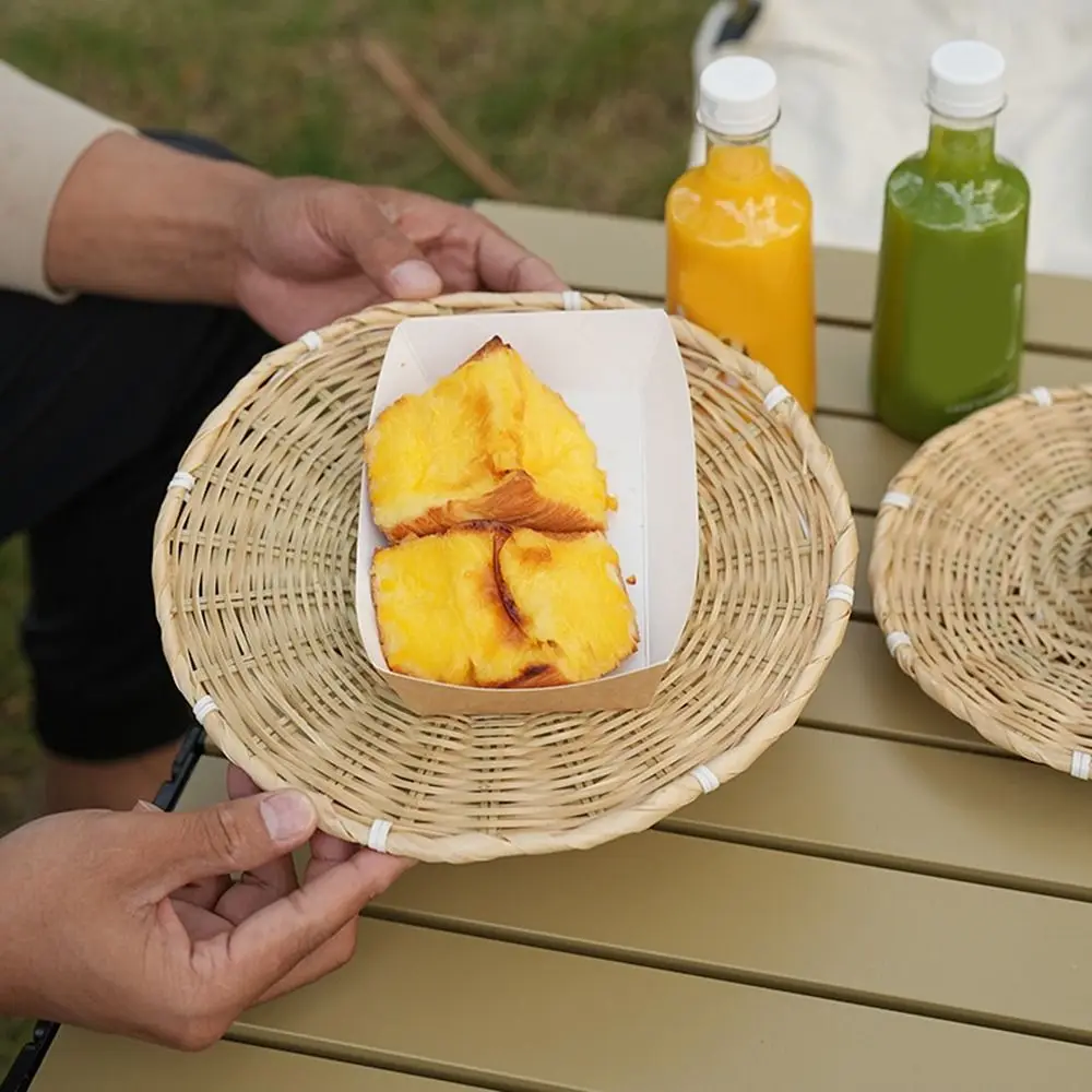 

Прочная круглая бамбуковая корзина-поднос, натуральная плетеная корзина с фруктами ручной работы, декоративная плоская корзина для сервировки мелких овощей для дома