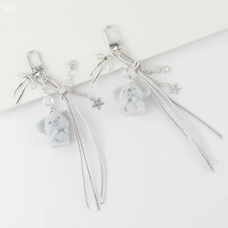 1 조각 부드러운 귀여운 몰려 들고 코알라 술 키 체인 매력 Y2k 학생 선물 여성 가방 펜던트 맞춤형 실버 체인 열쇠 고리