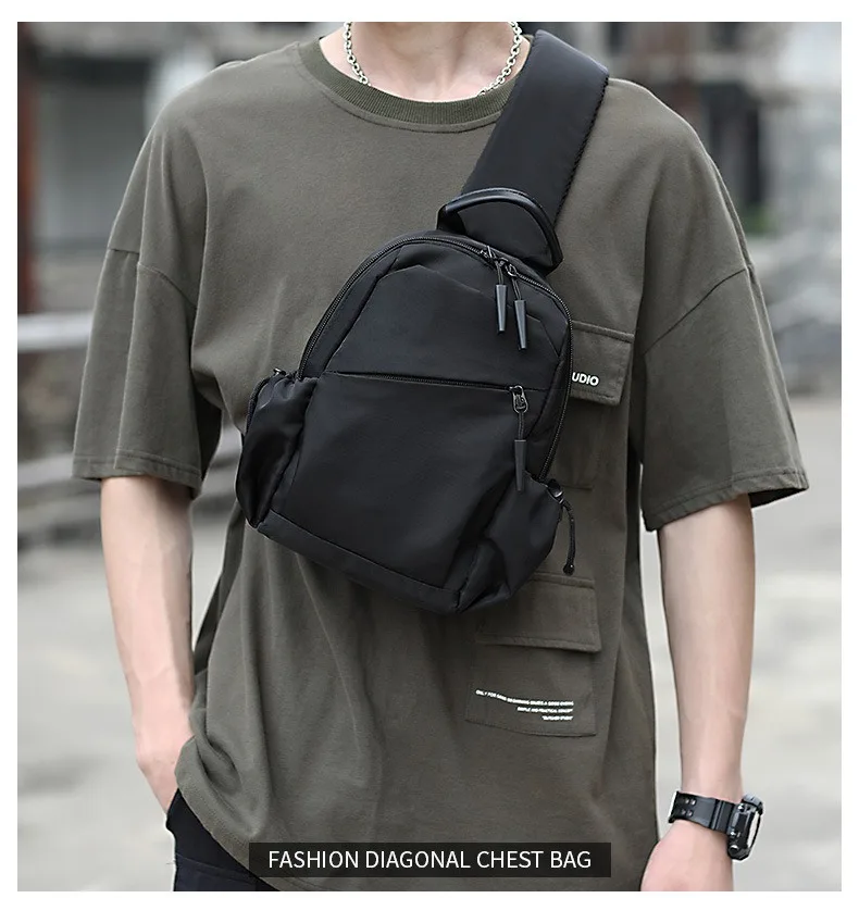 Men Multifunctional Sling Bag Waterproof Nylon Chest Pack Anti-Theft Shoulder Backpack Crossbody Daypack Travel Outdoor