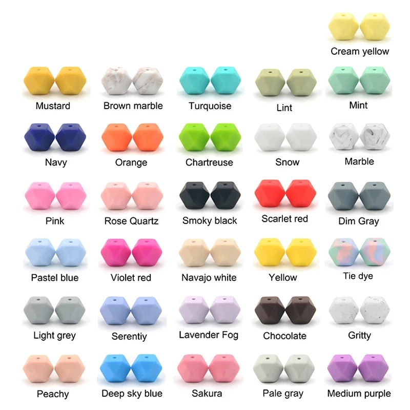 LOFCA 50pcs  Food Grade Silicone Bead Mini Hexagon Baby Teether Baby Teething Toy BPA Free  Necklace Pacifier Pendant For DIY