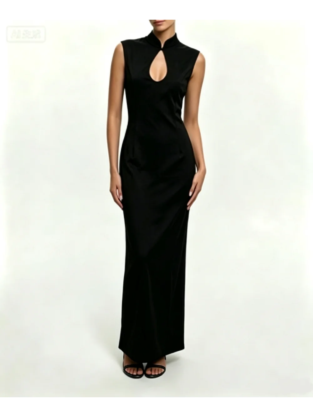 Summer New Retro Elegant Stand up Collar, Split Back Sleeveless Long Dress, Street Trendy, Versatile, Leisure Vacation Party Ina