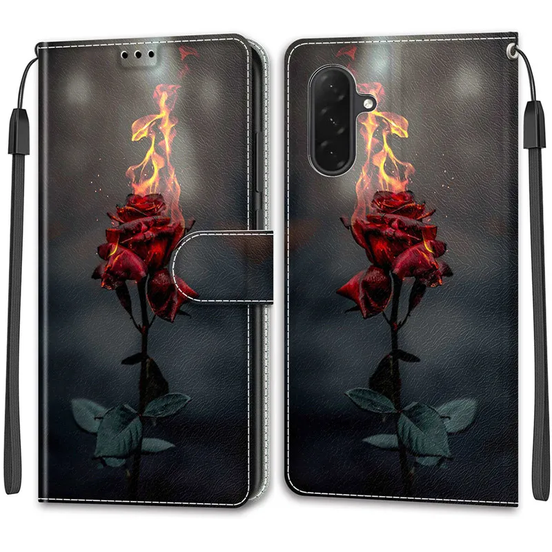 محفظة جلدية قضية الهاتف لسامسونج غالاكسي A07 A17 A06 A16 A26 A36 A56 A175F 5G المغناطيسي الوجه غطاء حامل كتاب رسمت الحالات #4