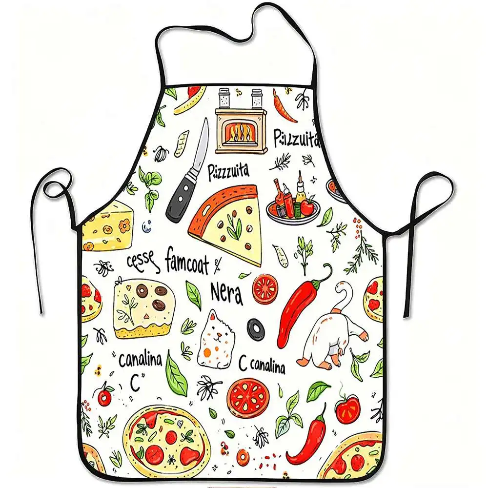 1pc Pizza Food Cat Pepper Cheese Funny Print Apron, Durable And Easy to Clean, Adjustable Waistband, Polyester Material, for Kit