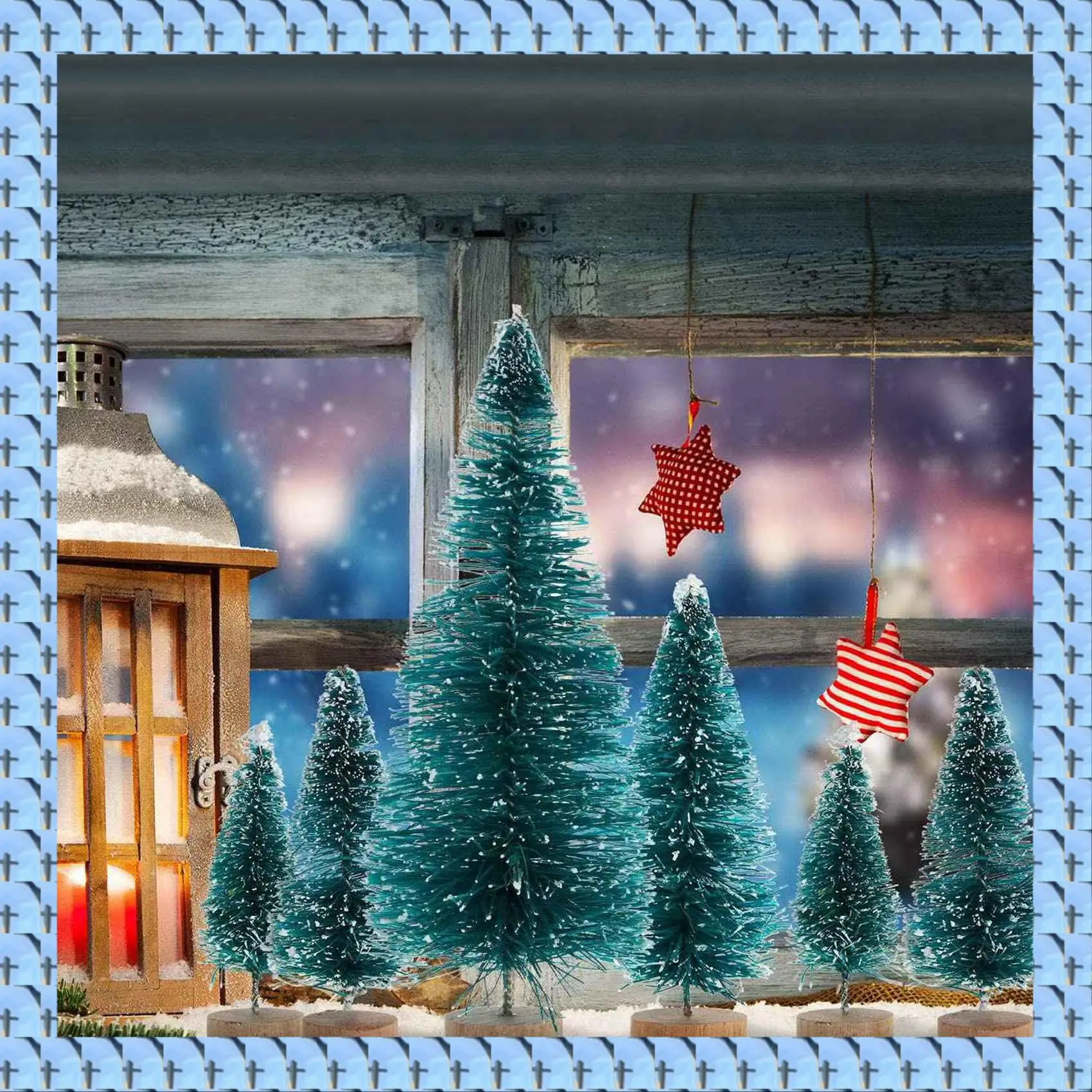 NOCM 120 Pieces Mini Sisal Snow Frost Trees Winter Pine With Wood Base Snow Ornaments Tabletop Trees For Christmas Decoration