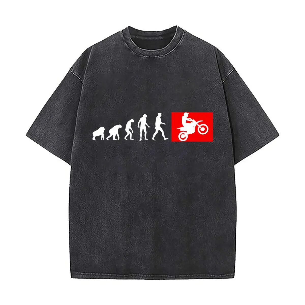 Human Evolution Motocross Vinyl Sticker Distressed Faded Baggy Streetwear Tops for Park Hangouts