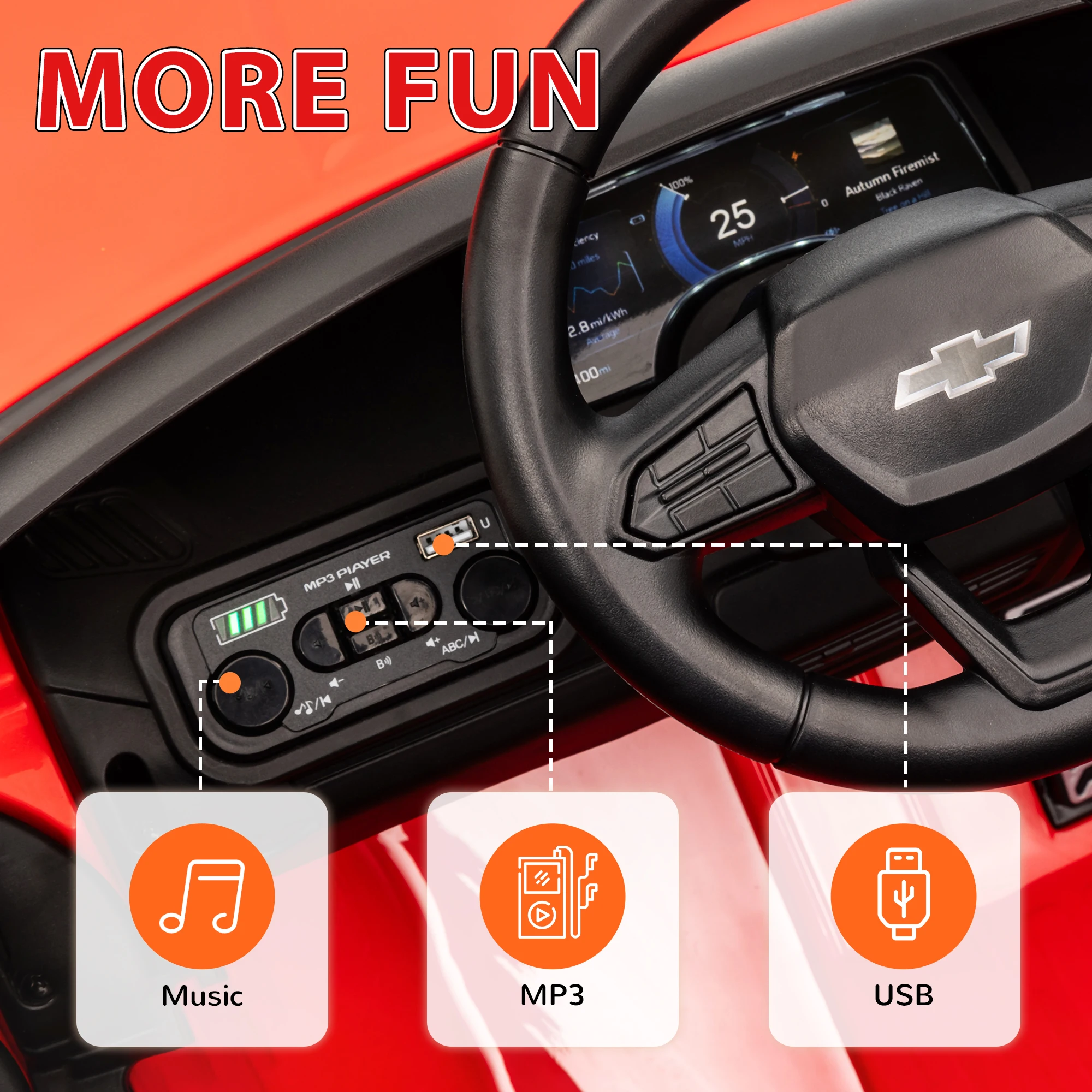 12V Chevrolet Silverado Ev Rst Licensed Kids Electric Car, Red