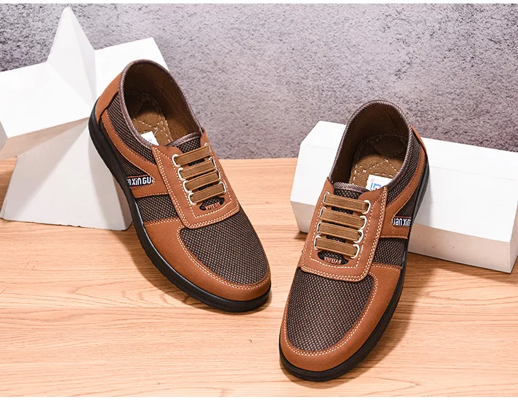 Herren Mesh Freizeitschuhe mit Elastischem Riemen, Weicher Gummisohle, Rutschfest, Atmungsaktiv, für Gehen, Arbeiten und Autofahren – Detail 10