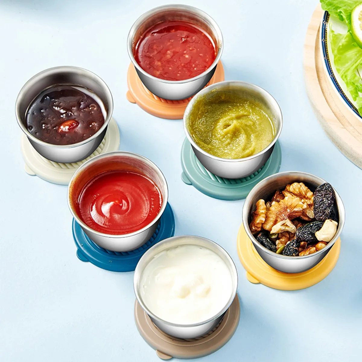 Mini Sauce Container 304 Stainless Steel Salad Sauce Box Picnic Portable Leak-proof Food Storage Box Dipping Sauce Cup With Lid