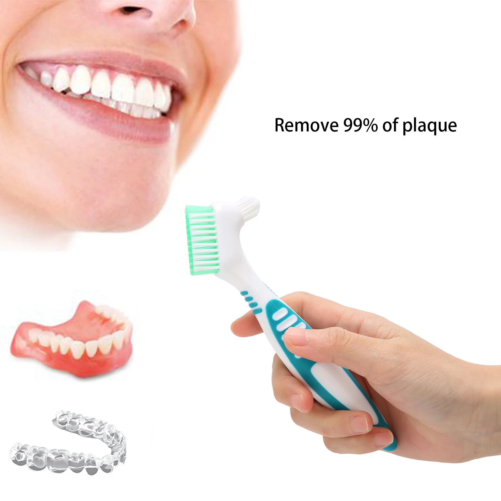 Denture Brush Plaque Bacteria Removal Effective Cleaning Prevent Dental Calculus Safe Nontoxic False Teeth Toothbrush