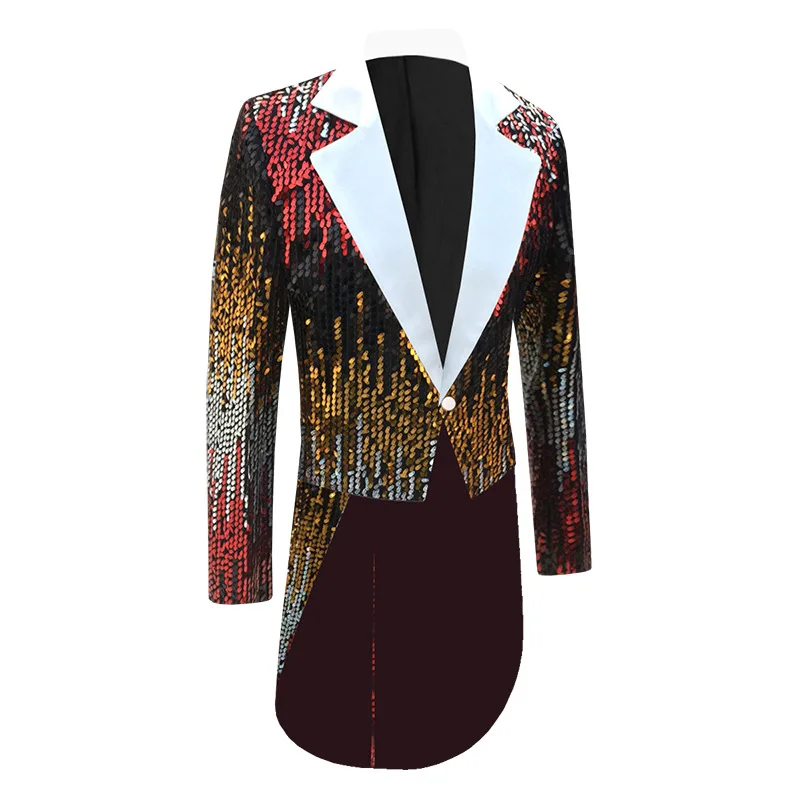 Fashion Men Luxurious Sequin Tailcoat Suit Jacket 2024 New Male Palace Banquet Wedding Blazer Coats