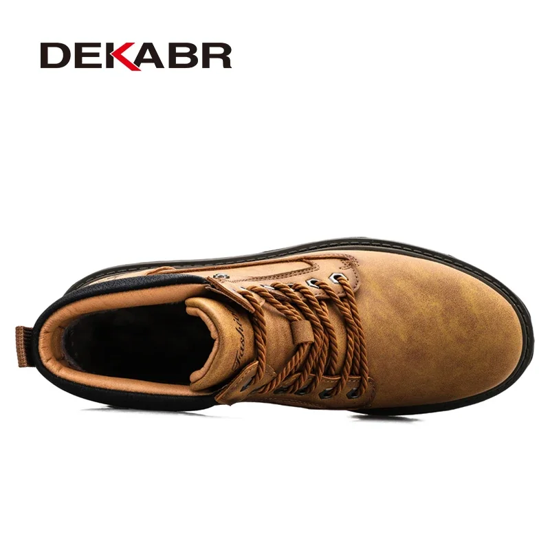 DEKABR Casual Shoes For Men Autumn Winter Warm Fur Plus Comfortable Retro Boots Wear-Resistan Leisure Vintage Style Boots Men