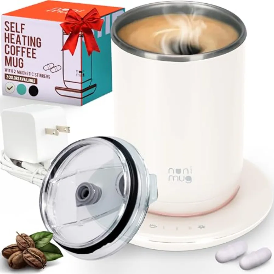 

Self Stirring Coffee Mug- 10 Oz No Batteries Smart Dual Function 3 Temperature Levels Control to Stir and Heat Beverages - Powe