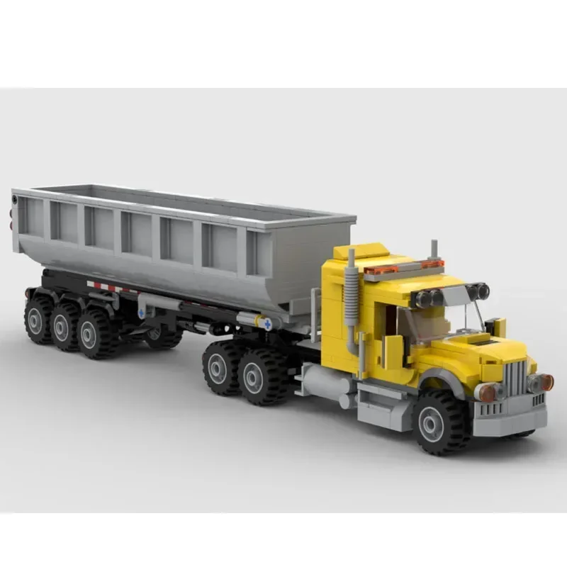 MOC-84964 pequena cidade transporte caminhão & reboque basculante emenda & montagem bloco de construção modelo moc criativo crianças brinquedo presente