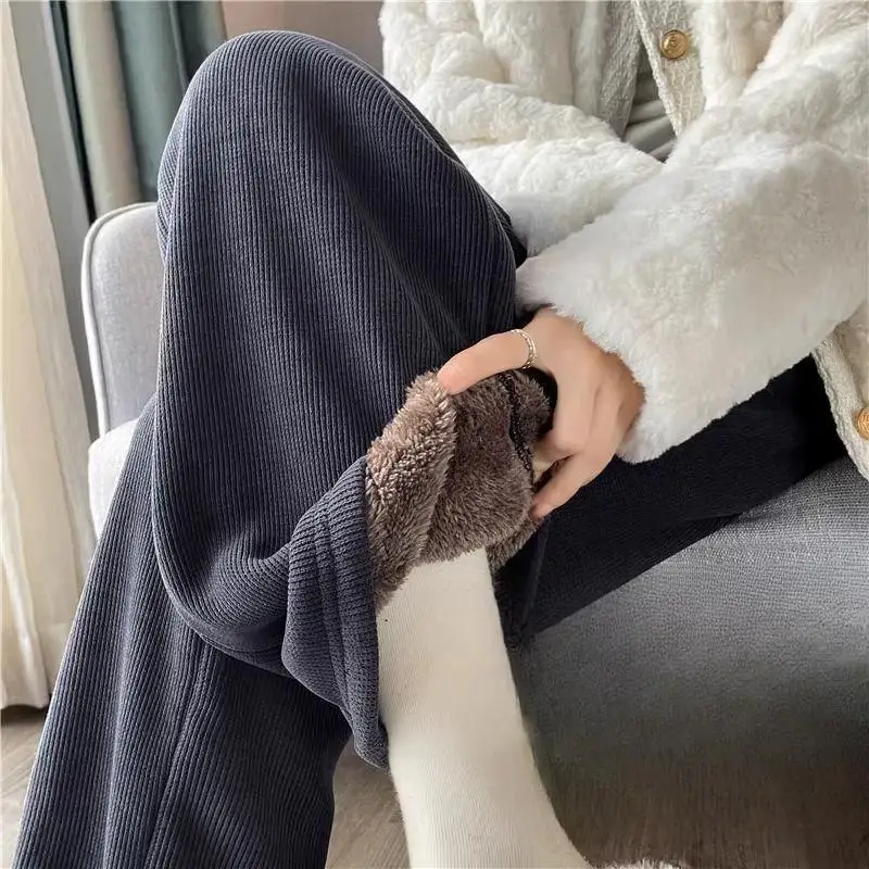 

Широкие брюки высокого качества, женские зимние шерстяные домашние брюки с высокой талией, плюшевая теплая уютная нежная одежда в скандинавском стиле с тиснением