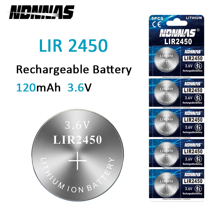 2-100PCS LIR2450 Wiederaufladbare Knopfbatterie 3,6 V Langlebige Lithium-Knopfzelle Für CR2450 Ersatzbatterie