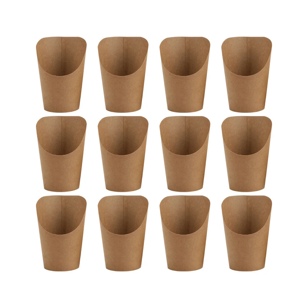 50 Pcs French Fries Packing Bucket Disposable Serving Tray Take-out Paper Cone Snacks Holder Box Kraft