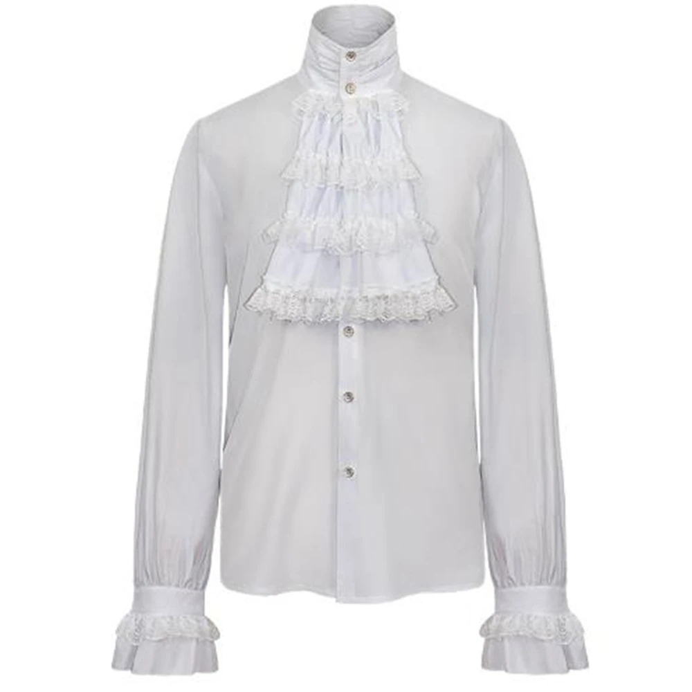 

Victoria Shirt Long Sleeves Lace Tie Men Gothic Punk Ruffle Frill Tops Wedding Halloween Costume Men 2024 Shirts pleated