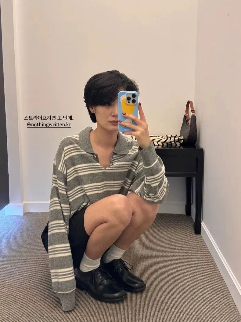 

Новинка осени 2022, Sle Dongdaemun No *ng, корейский полосатый трикотаж, женская футболка, повседневный длинный топ с квадратным воротником све