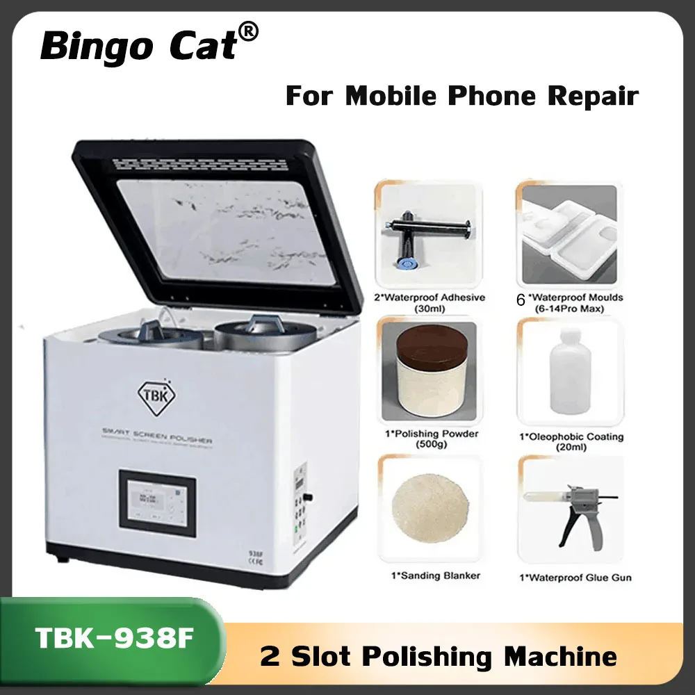 TBK 938F 2 Slot Automatic Mobile Phone Front Glass Scratch Repair Device LCD Screen Polisher Grinding for iPhone Apple iWatch