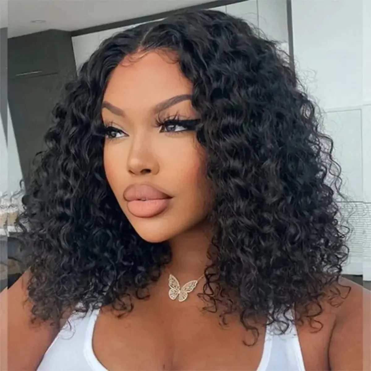 180 Density 13x4 Glueless Curly Human Hair Wigs Deep Wave Short Bob Pre Cut Lace Frontal Human Hair Wigs Ready To Wear For Women