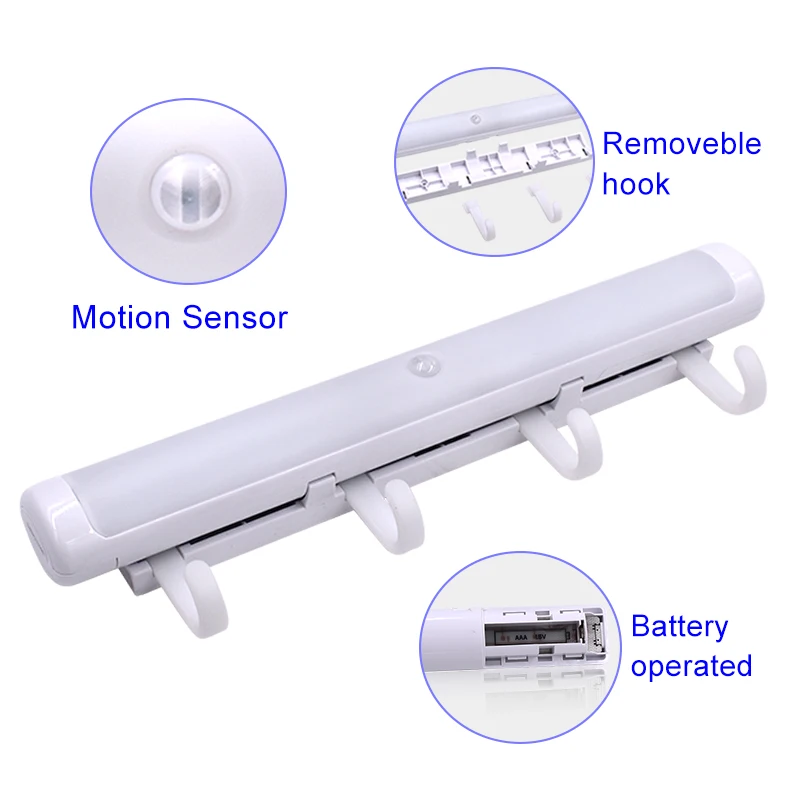 Smart Motion Sensor LED Night Light, Battery Operated, Wireless Night with Hook, Portable Travelling Light for Cabinet, Hallway