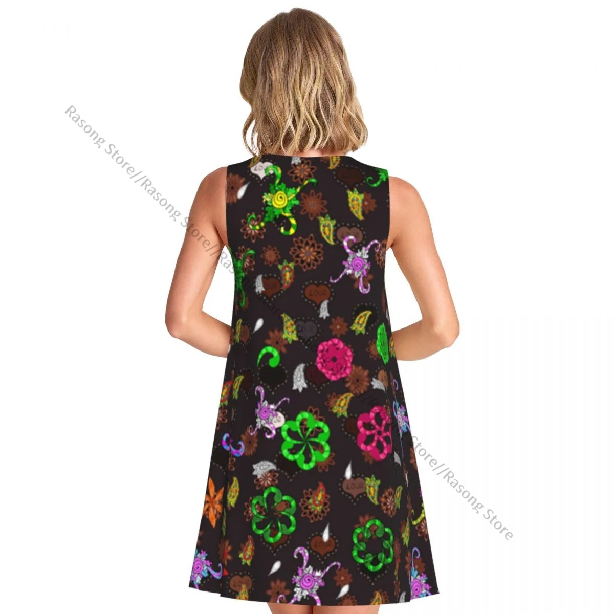 Women's Dress Abstract Cute Background Summer Casual T Shirt Beach Cover up Tank Dress