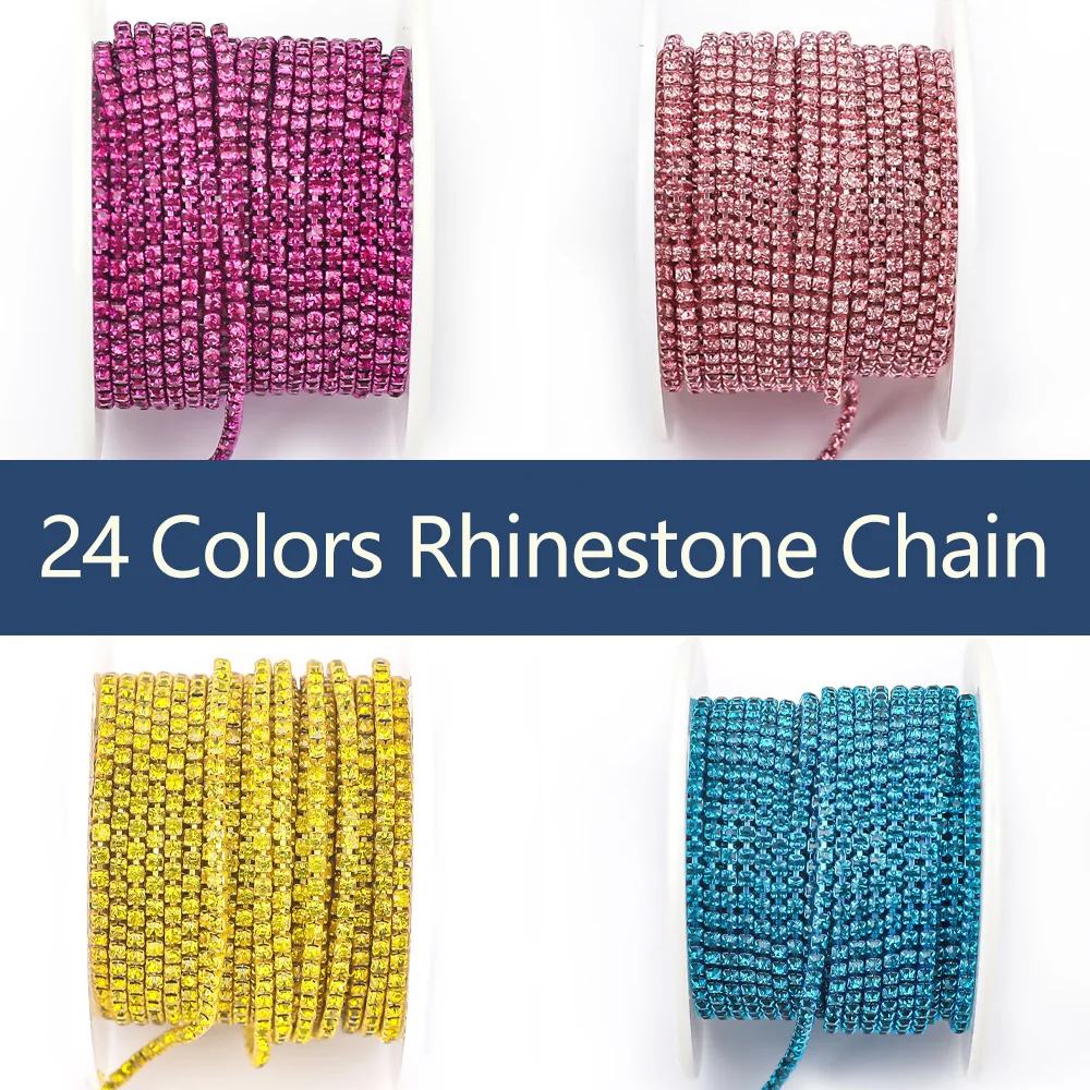 

1Yard 10Yards SS6-SS12 Crystal Rhinestone Chain Sew-On Glue-On rhinestones Trim Cup Chain For clothes DIY chain Accessories