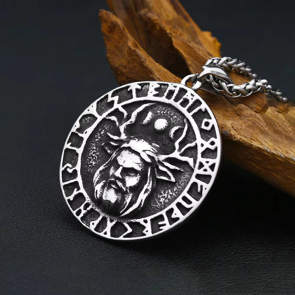 Vintage Cernunnos Horned God Rune Pendant Necklace Moon Phase Runic Circle Amulet For Men Women Occult Fashion Jewelry Gifts