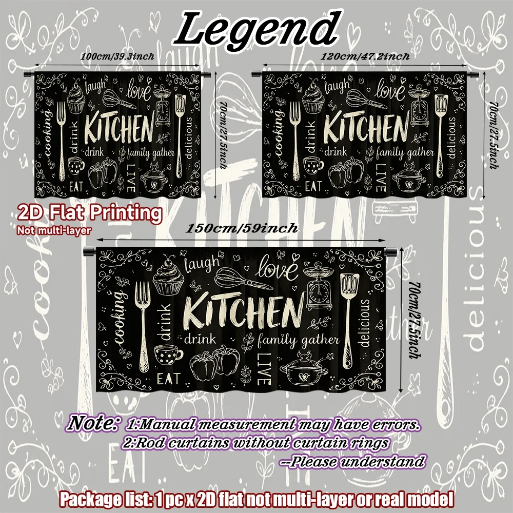 2D flat 1pc Home short curtains Kitchen Cooking Doodles Digital printing Rod-style wardrobe curtains, suitable for bedrooms,