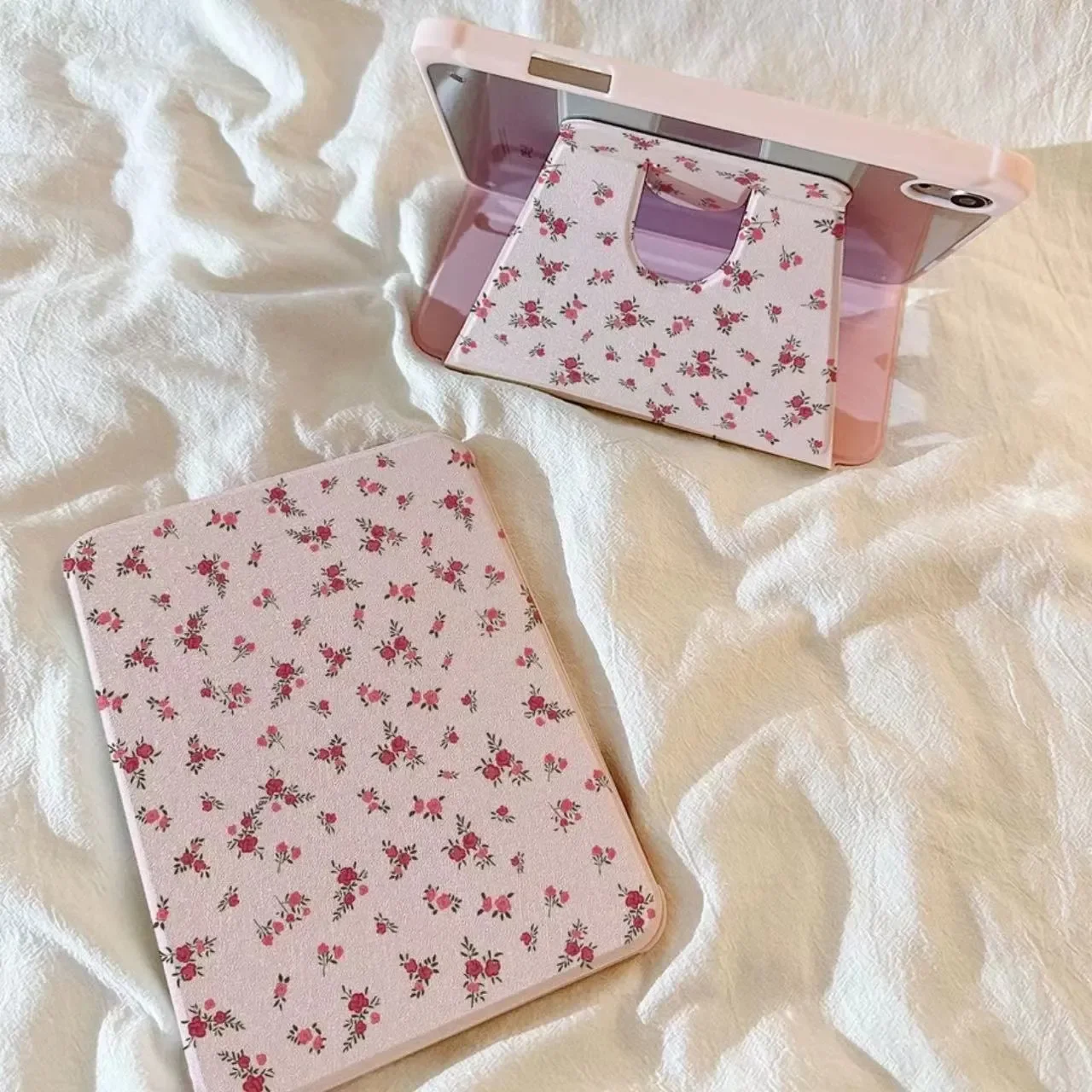 Pink Flowers Versatile Fashion Summer For iPad Case iPad 10 9 8 7 6 Air 5 4 3 2 1 2025 Pro 11 Mini Cartoon Rotating Flip Cover