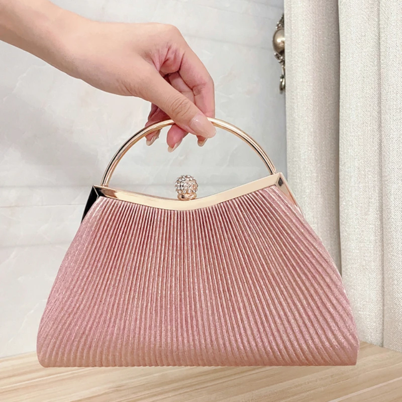 Women Evening Clutch Bag Glitter Rhinestone Prom Shoulder Bag Chain Pleated Fashion Gorgeous Elegant Messenger Bags