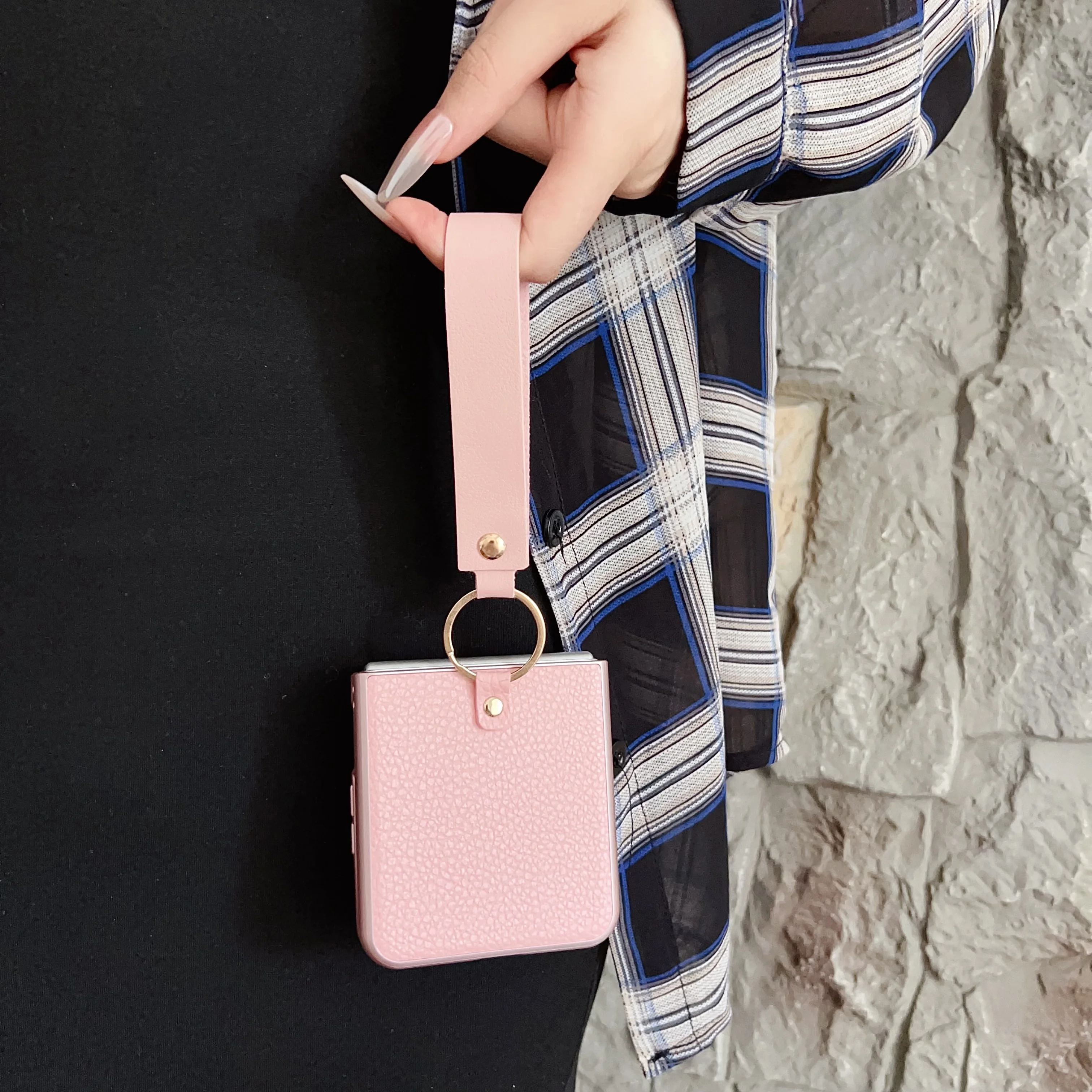 حافظة هاتف جلدية فاخرة بنمط الليتشي مناسبة لهاتف Xiaomi Mix flip، Mix flip2 مع غطاء إبزيم حبل اليد #6