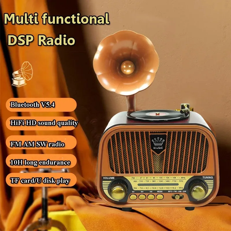 Vintage Retro Multifunction Radio Bluetooth Wireless Speaker Mini Phonograph Style For Home Audio Player