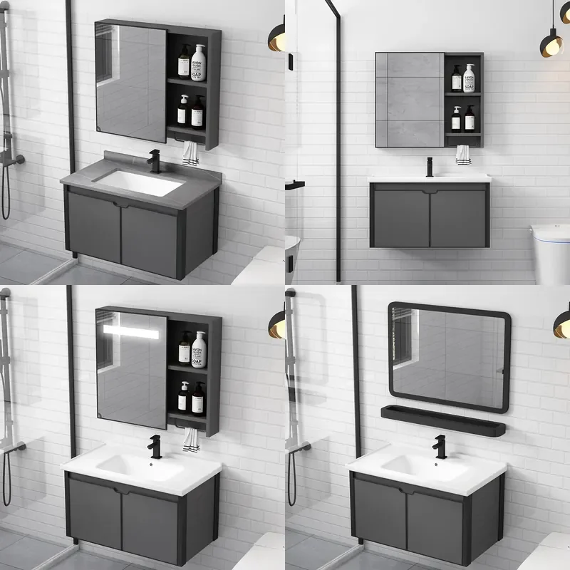 Space Aluminum Bathroom Vanity with Sintered Stone Integrated Basin Modern Smart Washstand for Home Bath Room Storage