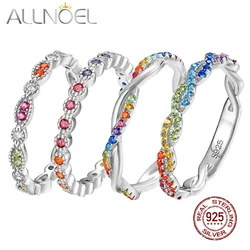 ALLNOEL 100% 925 Sterling Silver Rings for Women Dazzling Zircon Rainbow CZ Twist Ring Trendy Wedding Gifts Wholesale Jewelry