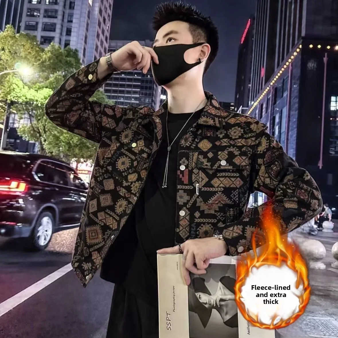 

Faionable Thiened Fce Lined Jaet Men's Autumn Winter New Sle Trendy Brand Youthful Stand Fit Windproof Outerwear