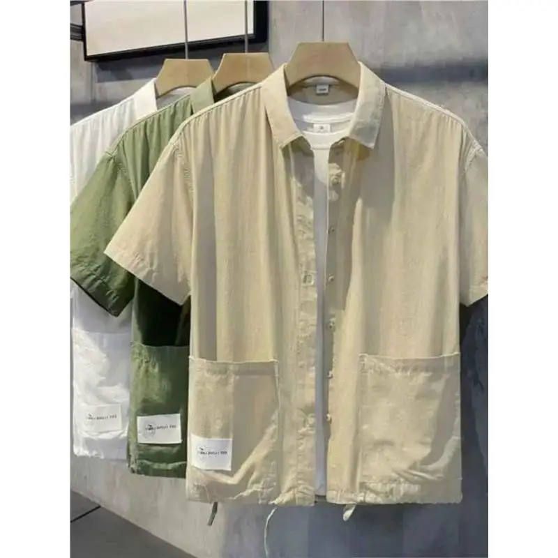 

Loose Fit Casual ort Sve Men's irt Large Size 300 Pou Pure Color Turn-down Collar Summer Leisure Big ket f Sl...