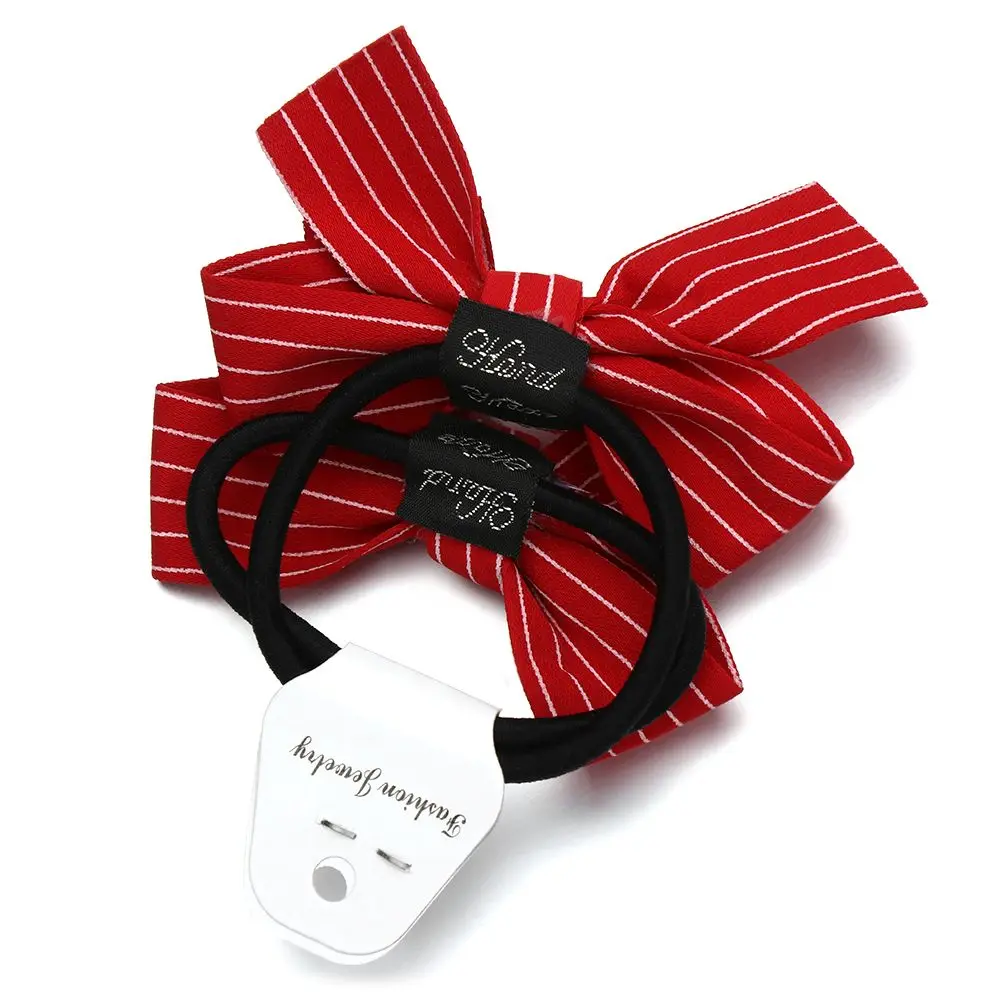 2pcs/set الأزياء الأحمر Bowknot موجة نقطة رئيس حبل أغطية الرأس الشعر حبل مزدوج ذيل الحصان #4