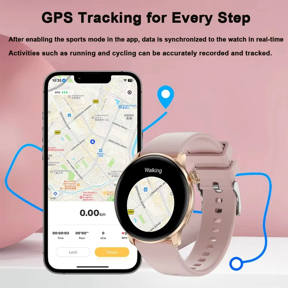 1.43 "رقيقة جدا Smartwatch AMOLED HD شاشة الرياضة سوار لياقة بدنية مخصص WatchFace بلوتوث دعوة موضة جديدة ساعة ذكية النساء