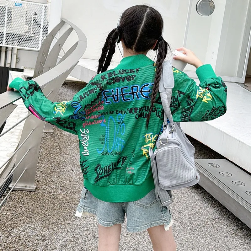 2024 New Girls' Sunscreen Clothes Summer Thin Mesh Quick Drying Breathable Sunscreen Clothes Big Kids Ice Silk Coat Trendy