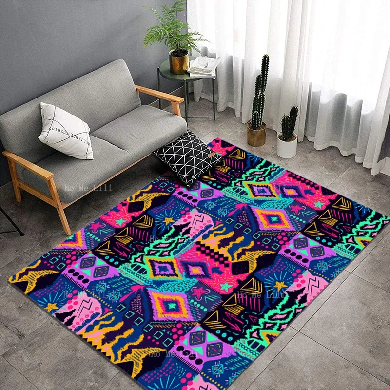 Tribal Maya Geometric Stripes Rhombuses Colorful Exotic Tiki Pattern Non Slip Flannel Floor Rugs By Ho Me Lili Home Decoration