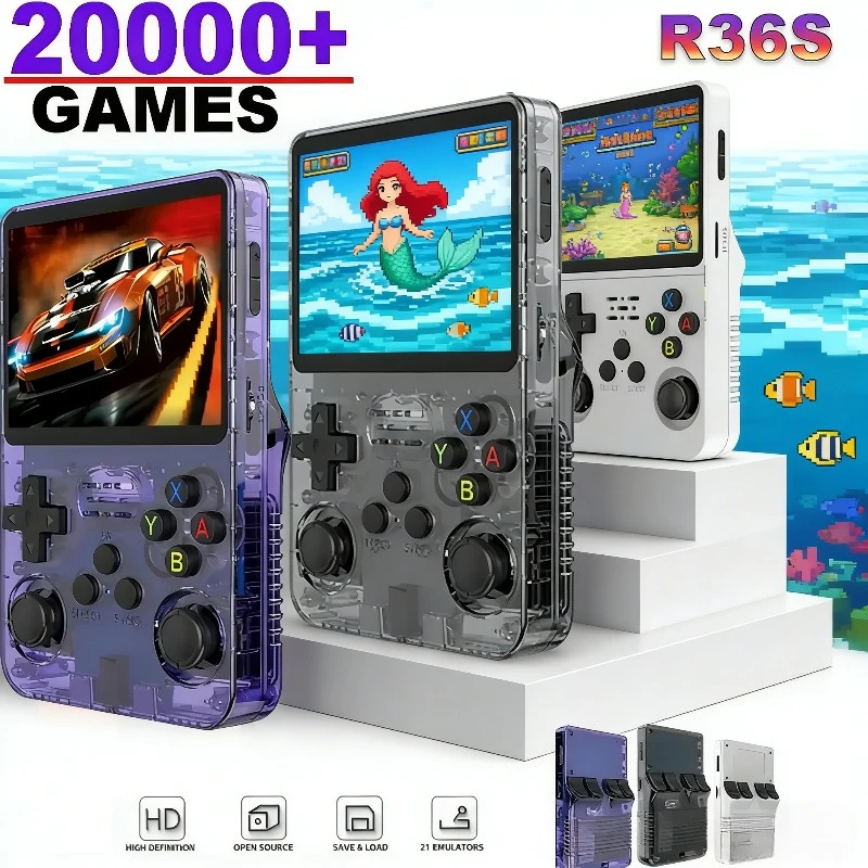 

Новая портативная игровая консоль R36S в стиле ретро, 3,5-дюймовый IPS-экран, портативный карманный видеоплеер, 128 ГБ, 20000 + игры, подарки для мальчиков