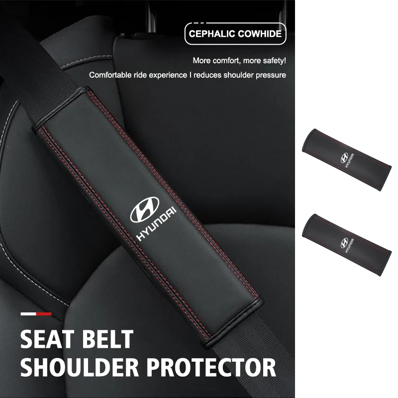 Leather Car Seat Safety Belt Shoulder Protection Padding For Hyundai Creta SantaFe Kona Genesis Equus Coupe Azera ioniq