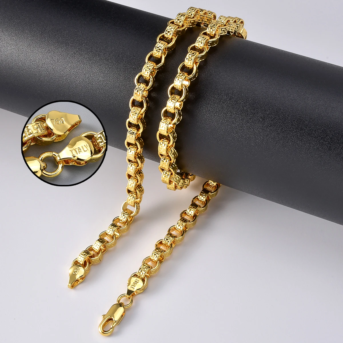 18k Gold Plated Italy 750 Necklace Empty Circle Chain Fashion Hip-hop Daily Party Men Women Wear Jewelry Accessories Gifts